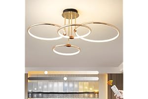 YYUTLUO LED Plafoniera, Ø75cm Lampadario A Cerchio In Metallo Dorato, 85W Dimmerabile Continuo 3000-6000K, Lampadario Rotondo Moderno In Placca Camera Letto Soggiorno Bambini Ufficio Studio (4 Anelli)
