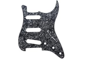 Musiclily 11 Trous SSS Strat Pickguard Plaque de Protection pour Guitare électrique Fender USA/Mexique Stratocaster Standard Style Moderne, 4 plis Perle Noir