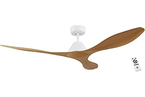 ‎EGLO EGLO Deckenventilator Antibes, 3 Flügel Ventilator in Weiß matt mit ABS Kunststoff-Flügeln in hochwertiger Bambus-Optik, Fernbedienung, Timer und Sommer Winter Betrieb, DC Motor, leise, Ø 132cm