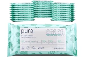 PALMZEN Pura Travel Baby Wipes 100% Plastic Free, 99% Water, 28 x 24 per pack, (672 Wet Wipes), Suitable for Sensitive Skin & Eczema Prone Skin, Hypoallergenic. Biodegradable, Compostable, Vegan Travel size