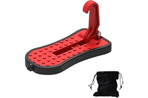 WEQTS Car Doorstep, U Shaped Folding Vehicle Ladder, Aluminum Alloy Foot Pegs, Non-Slip Easy Access to Car Roof Top Door Step, Car Accessories Supports Both Feet for Most Car(Red), free size