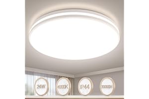 ÖUESEN Lámpara de techo LED, lámpara de techo para cuarto de baño, lámpara de baño LED, 32 cm, redonda, IP44, resistente al agua, 24 W, 4000 K, para salón, dormitorio, cocina, pasillo, baño