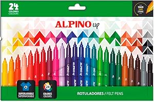 Alpino - Set de 24 Rotuladores Punta Redonda 1 mm | Surtido de Colores Vivos para Escritura, Bocetos y Diseño | Rotuladores de Fibra Resistentes y Duraderos | No Traspasa el Papel | Superlavables