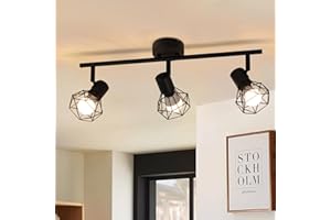 ‎GLITZERLIFE Glitzerlife Deckenstrahler 3 Flammig Deckenspots Schwarz - Deckenleuchte E14 Retro Schwenkbar 350°Deckenlampe Industrial Metall für Schlafzimmer Wohnzimmer Arbeitszimmer Flur Küche Keine Leuchtmittel