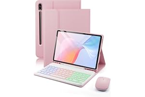 MICROTUNK Clavier Rétroéclairé Souris Coque Pour Samsung Galaxy Tab S10+ Plus/S9+ Plus/S9 FE+Plus/S8+ Plus/S7 FE/S7+ Plus 12.4 Pouces Étui Bluetooth Français Mode double (QWERTY)(AZERTY) Backlight Keyboard Case