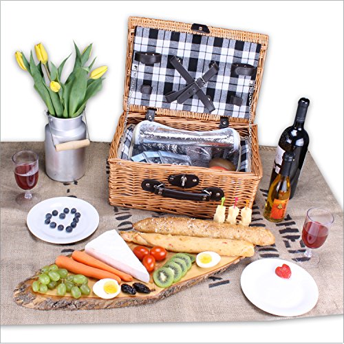 Picknickkorb „PickPack“ mit Kühlfach, Kühlpacks und Geschirr in weiß oder braun (braun) - 2