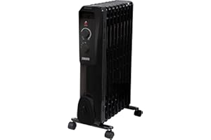 Zanussi 2000W/2KW Oil Filled Radiator, 9 Fin Portable Electric Heater - Black, Adjustable Thermostat with 3 Heat Settings, Safety Cut-off, 20 m sq Room Size, ZOFR5004B, 2 Year Guarantee
