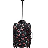 5 Cities 42L Lightweight Shopping Trolley Bag, Easy Storage for Shopping, Travelling - Large (Black Flamingos)