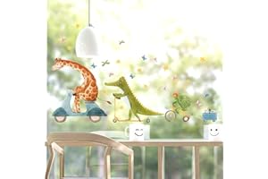 WandSticker4U® - Wielokrotnego użytku obrazy okienne dla dzieci, żyrafa i krokodyla, samoprzylepne, naklejki na okno, zwierzęta, motyle, dziewczęta i chłopcy, dekoracja pokoju dziecięcego, wiosna