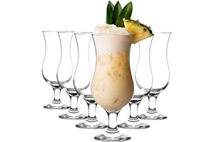 LAV 6X Clear 390ml Fiesta Pina Colada Glasses - Large Tall Hurricane Pineapple Martini Milkshake Party Drinking Glass Set