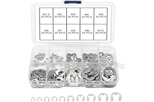 VooGenzek 200 Pezzi Rondelle di Sicurezza per Alberi Set, Kit Anello di Sicurezza con Apertura a Scatto, Anello di Fissaggio a Clip in Acciaio Inox, 10 Taglie M1.5/2/3/4/5/6/7/8/9/10 con Scatola