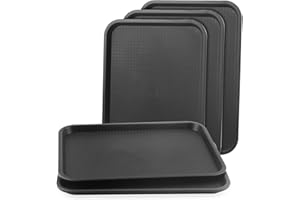 LEXININ Confezione da 5 vassoi in plastica per fast food, 41 x 30 cm, colore nero, rettangolari, per ristoranti, caffetterie, bevande, cibo