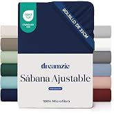 Dreamzie Sheets 160 x 200 cm &ndash; 35 cm Corners for Thick Mattresses &ndash; 100% Microfibre, Dark Blue, Certified Without Chemicals (