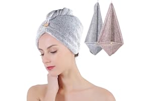 DIAOCARE Haarturban, 2 Stück Turban Handtuch mit Knopf Bambus Kohlefaser Handtuch Haare Turban für Alle Haartypen