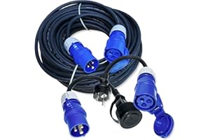 INTUIFLEX Câble de camping 25 m de rallonge en caoutchouc + 2 adaptateurs CEE 230 V H07RN-F 3G2,5 IP44 3 x 2,5 mm 230 V 16 A IP44 - Fiche Schuko vers prise CEE + prise CEE vers prise de terre