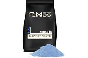FemMas poudre décolorante bleue 500 g I Avec technologie Plex et huile d'argan I Blondissement uniforme I Ultra fort et sans poussière I Blanchiment cheveux pour des éclaircissements jusqu'à 9 nuances