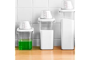 QXPDD Airtight Laundry Detergent Dispenser with Measuring Cup, Clear Laundry Powder Detergent Storage Box, Washing Powder Container Storage Bucket Detergent Box,2300ML