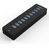 ORICO USB 3.0 Hub, 10 Ports, mit Hauptschalter und 12V4A Netzteil - Highspeed Datenhub für Desktop-PC Computer Notebook MacBook iMac