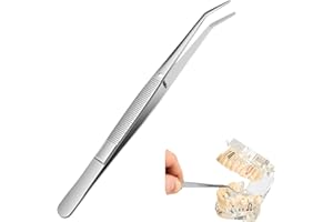 EZRANOVA Pince à épiler professionnelle en acier inoxydable - Pince incurvée argentée - Pince à épiler incurvée antidérapante - Pince à épiler multi-usages - Pince à épiler longue pour travaux manuels