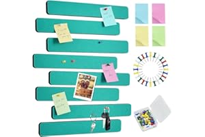 Vuzvuv 8Pcs Turquoise Cork Board Bar Strips with 50 Pushpins & Sticky Notes, Self-Adhesive Bulletin Board Strips No Damage for Wall, Felt Pin Board for Paste Notes, Photos, Schedules Offices Home