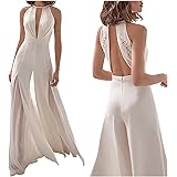 Tuta da Donna Sottile a Maniche a Halterneck Slim da Donna Open Back Sexy Sexy Scollo A V Donne Bianche Tuta da Donna Donna J
