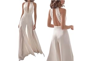 WOXIHUAN Tuta da Donna Sottile a Maniche a Halterneck Slim da Donna Open Back Sexy Sexy Scollo A V Donne Bianche Tuta da Donna Donna Jumpsuit Pantaloni Vestito Abito Elegante Salopette Donna Elegante Cerimonia