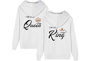 KMCOJIA Her King His Queen Couple Hoodie,Long Sleeve Thick His & Hers Pullover Hooded Sweatshirt with Pocket(Pack of 1)