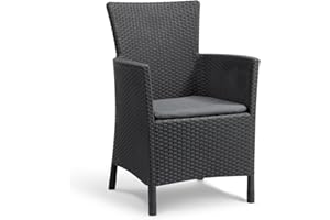 "Allibert by Keter" fotel ogrodowy Iowa, grafitowy/szary (cool grey), w zestawie poduszka do siedzenia, tworzywo sztuczne, płaski wygląd rattanu