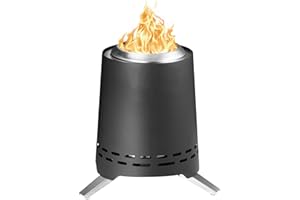 Onlyfire Tischfeuer Outdoor mit Tragetasche, Raucharmer Mini Tischkamin, Verbrennt Holz und Pelletbrennstoffe, Tragbare Kamin für Camping, Garten, Terrasse, Edelstahl, Schwarz