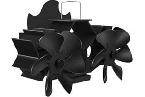 PlayDen Ventilador magnético de doble cabeza para estufa con 12 aspas accionado térmicamente sin fuente de alimentación con termómetro