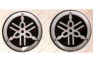 SUMA SHOP - 2 pegatinas para moto compatibles con Yama, con el escudo del logotipo y el logotipo compatible, par de adhesivos resinados, efecto 3D, depósito, casco, diámetro 3,5 cm, negro/plata