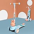 R for Rabbit Road Runner Bunny Kids Scooter, 3 Level Adjustable Height, Smart Fold & PU LED Wheels Kick Scooter with Brake for 3+ Years Kids, Weight Capacity Upto 75kgs (Blue Peach)