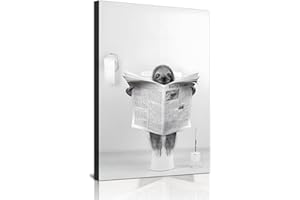 ZFTCN Art mural amusant au motif de journal - Tableau mural animal sur toilettes - Toile en noir et blanc - Décoration de salle de bain et chambre à coucher - Sans cadre - 20 x 30 cm