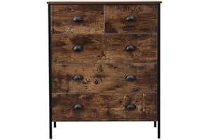 Homeke Bedroom Furniture Industrial Bedside Table Nightstand Chest of Drawers Storage Organiser Unit with Metal Frame UK (2+3 drawers chest)