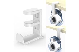 KLEARLOOK MAXIMIZED CLARITY! Headphone Stand Holder with Cable Clip,Klearlook 360 Degree Swivel Adjustable Springed Clamp Headset Desk Hook,Universal Adjustable Headphone Hanger Earphone Clip Gaming Headset Mount Display-White