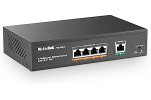 MokerLink 5 Port Gigabit PoE Switch, with 4 Ports PoE+ 1000Mbps, 78W IEEE802.3af/at, Plug and Play Non Géré, Métal Robuste, sans Ventilateur