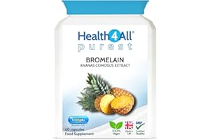 Health4All Bromelain 2500GDU/g, 60 Capsules High Strength 1200gdu per Capsule, Pure Bromelain Supplement, Proteolytic Digestive Enzyme from Pineapple Extract (not Tablets) | Made in UK
