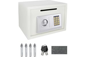 AUTOBABA 16L Electronic Digital Safe Box, Fireproof Security Box Home Office Money Cash Jewelry Steel Safety Box with 2 keys, Wall Mounted Mini Safe for Home Office Hotel, 35 x 25 x 25 cm, White