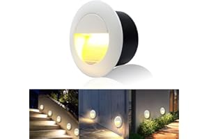 FWOCHE Oświetlenie schodowe, zewnętrzne, okrągłe, kinkiety 3W, zewnętrzne, oświetlenie schodowe z puszką podtynkową, aluminiowe, wodoodporne, kinkiet wpuszczany, oświetlenie schodów, biały