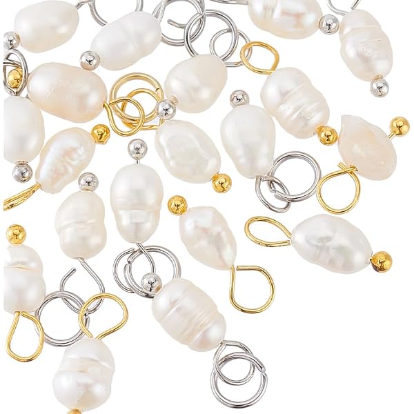 40 Ciondoli Con Perle D'Acqua Dolce Naturali E Perni In Ottone Dorato – Per Gioielli Fai Da Te - 2