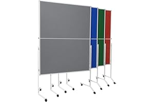 ‎VISCOM Moderationstafel FOLD - klappbare Metaplanwand mit Filz-Oberfläche - mobil dank Rollen - beidseitig nutzbar - Filz-Moderationswand 120x150 cm - Grau