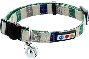 Pawtitas Collar para Gato Ajustable Collar Gato Hebilla De Seguridad Collar De Gato con Campana Desmontable Collar Gato Azul/Verde/Beige
