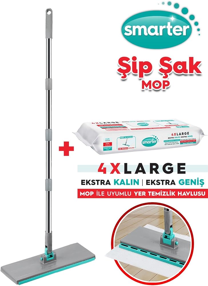 SMARTER Yeni Şip Şak Mop + Yer Havlusu Otomatik El Değmeden Tüm Bezlerle Uyumlu Temizlik Seti Paspas