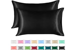 ‎LIREX Lirex Satin Kissenbezug, 2er Pack Weiche Volltonfarbe Mikrofaser Satin Kissenbezug, Umschlag Verschluss Knitterfrei Verblassen Beständig Atmungsaktiv (40 x 80 cm, Schwarz)