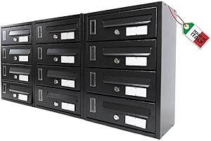 MOHOME Cassetta Postale Esterno Condominiale Antracite Componibile Modulare Orizzontale Ferro Pesante 12 Scompartimenti Dimensioni 90 x 17 x 42 cm Apertura Frontale Interno Doppia Chiave Sicurezza