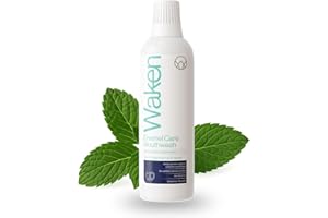 Waken Enamel Care Mouthwash, Alcohol Free with Natural Mint Extracts, 12hr Protection, Vegan, Fluoride Mouthwash for Enamel, Clean Teeth, Fresh Breath & Oral Care, No Artificial Colours or Dyes, 500ml