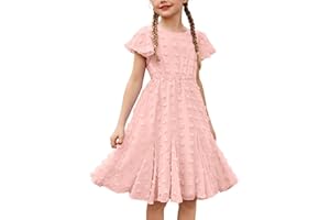 Flypigs Abiti da Bambina a Maniche Corte Abito da Principessa per Ragazza A-Line Elegante Abito da Sposa per Feste Tinta Unita Completi Scolastici Abbigliamento per Bambine 3-12 Anni