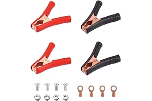 QNENEAM 4 Pcs 100A Jump Lead Clamps, Heavy Duty Pure Copper Crocodile Clamps, Car Booster Cable Clips, Alligator Clips for Automotive, Electrical Projects, Voltage Testing (2 Red + 2 Black)