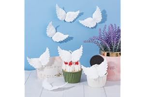 GORGECRAFT 12 STÜCKE 3" 3D Mini Weiße Feder Kunststoff Engelsflügel Kleine Christbaumschmuck Kostüm Aufnäher Aufnäher Für Kuchen Rucksack DIY Kunsthandwerk Zubehör Weihnachtsfeier Deko Requisiten