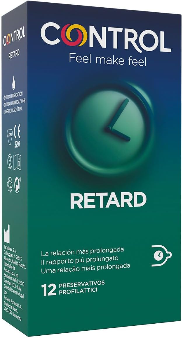 Control Preservativos Non Stop Retard - Caja de condones, efecto retardante, perfecta adaptabilidad, sexo seguro, 12 unidades